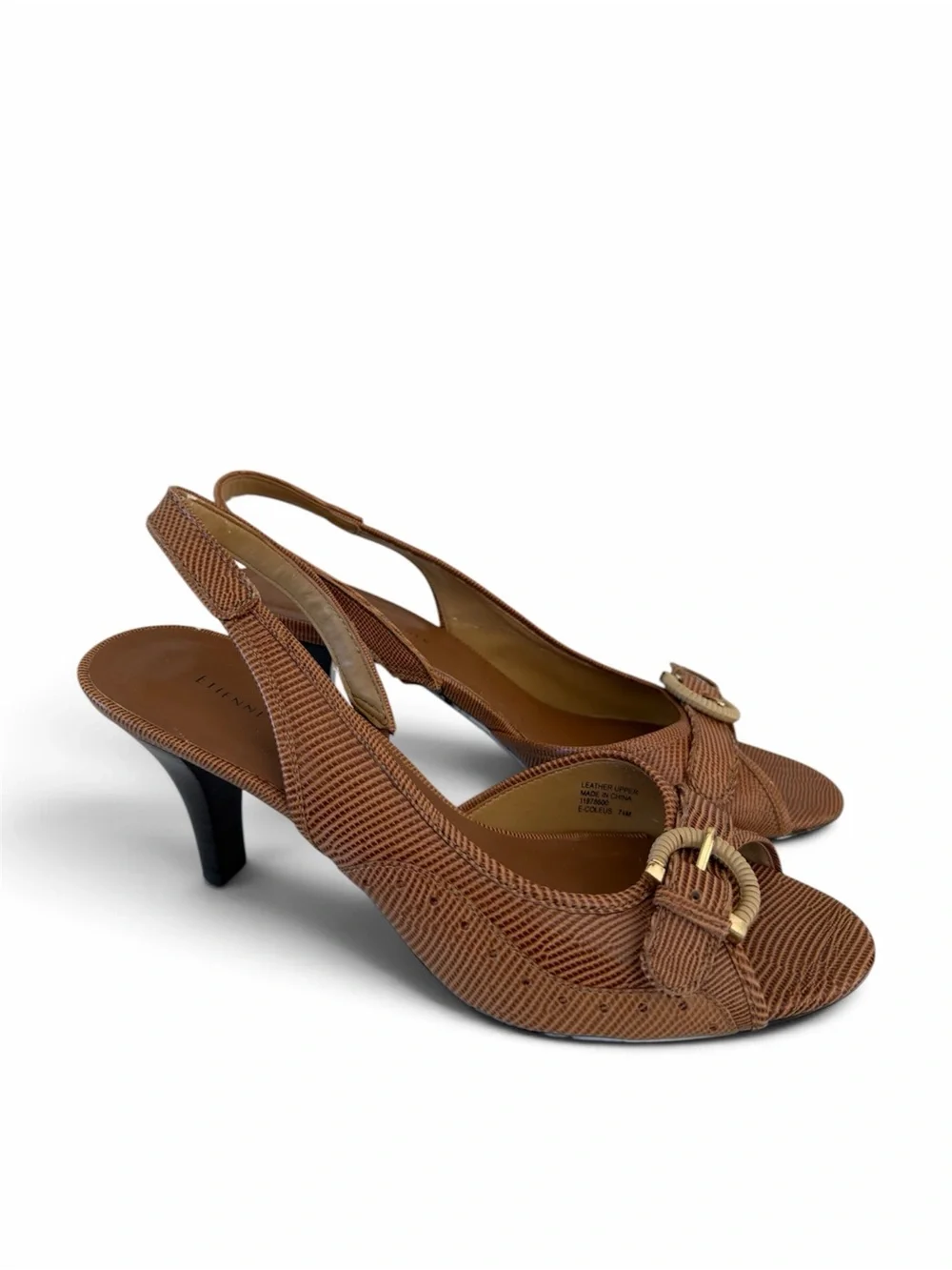 Vintage Y2K Etienne Aigner Brown Lizard Embossed Leather Slingback Heels 7.5